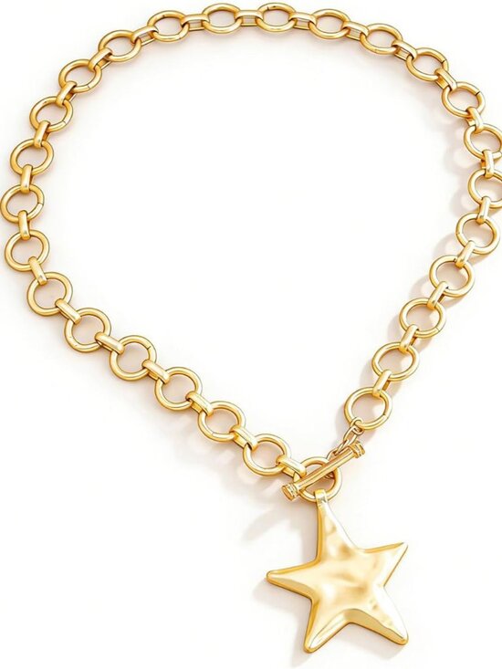 Jewelry - Chunky Gold Star Necklace Big Silver Statement Necklace for Women Big Star Chunk